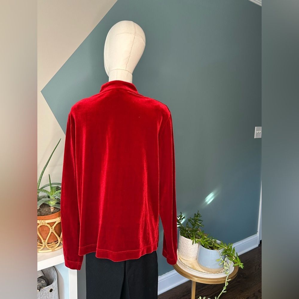 Vintage Coldwater Creek Red Velvet Jacket Button Front 90s Style Velvet  Size L - Picture 5 of 10